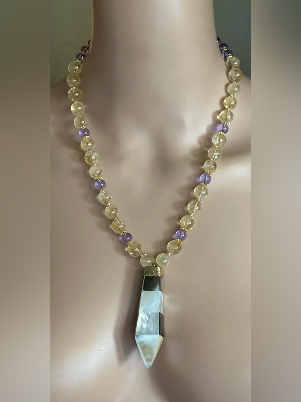 Adjustable 24-1/2 inch Citrine and Jade bead necklace. NWOT